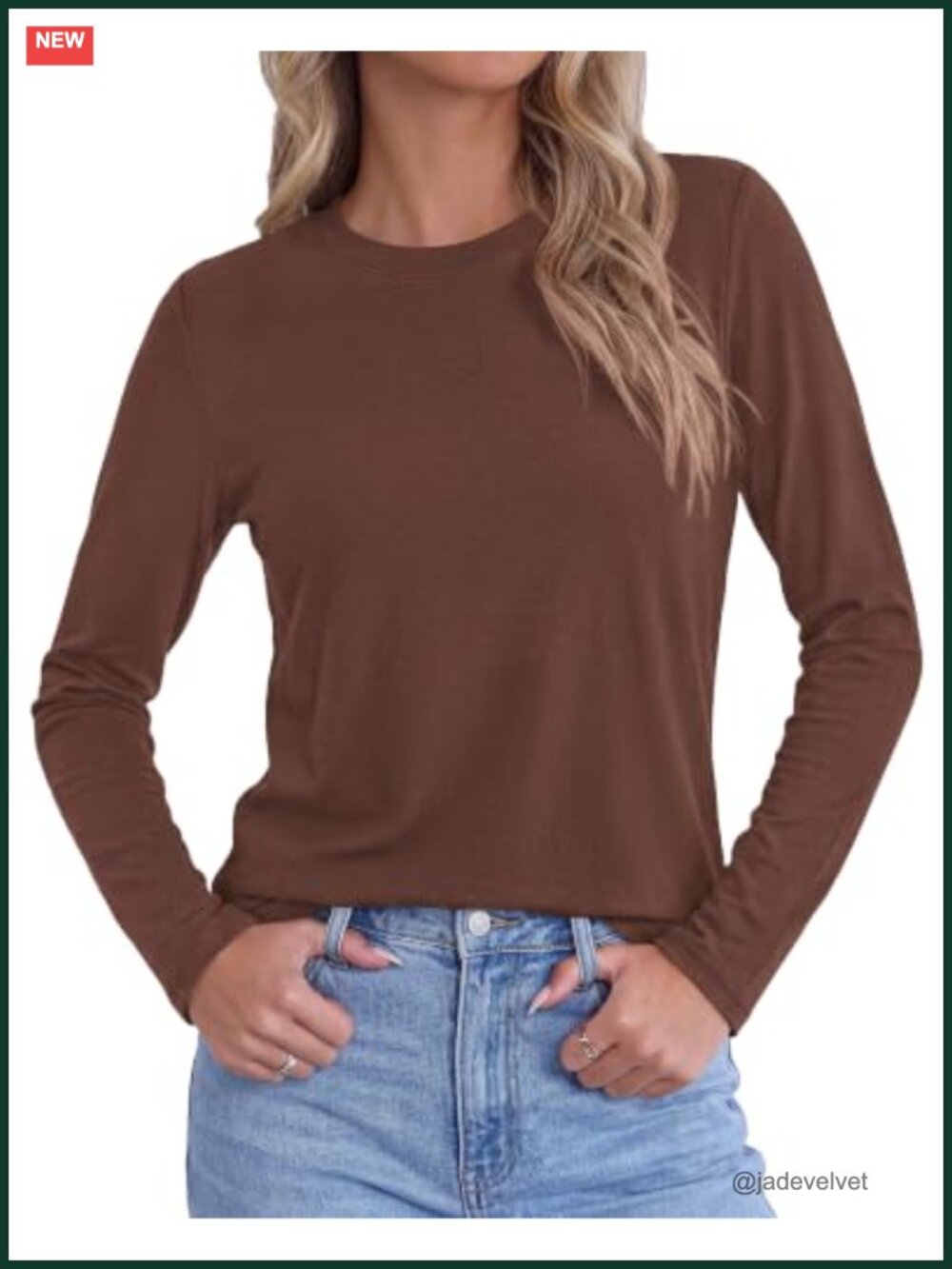 Long Sleeve Crew Neck Knit T-Shirt for Women Soft Stretch Casual